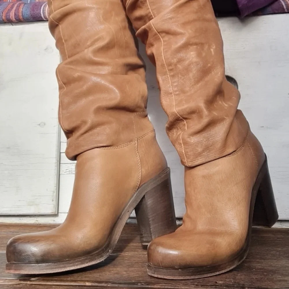 Vic Matie Robust Tray Boots Genuine Leathern Brown SLOUCHY BOOTS size 36 US 6